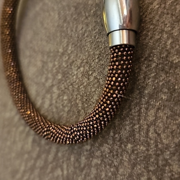 Bronze Metallic Silver Plated Stardust Magnetic Clasp Tube Bracelet - Picture 3 of 7